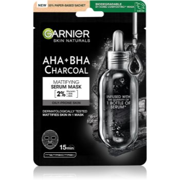 Garnier Skin Naturals Pure Charcoal mască textilă neagră, cu extract din alge marine