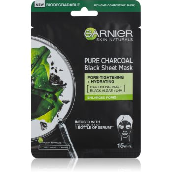 Garnier Skin Naturals Pure Charcoal mască textilă neagră, cu extract din alge marine