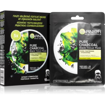 Garnier skin naturals pure charcoal set de măști textile 5 ks