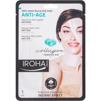 Iroha Anti-Age Collagen mască din bumbac pentru față și gât, cu colagen și ser hialuronic Iroha