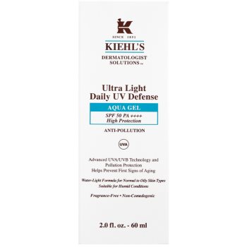 Kiehl\'s Dermatologist Solutions Ultra Light Daily UV Defense Aqua Gel SPF 50 PA++++ lichid protector ultra ușor pentru toate tipurile de ten, inclusiv piele sensibila