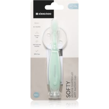 Kikkaboo Silicone Toothbrush with Silicone Cup Softy periuță de dinți din silicon cu ventuză