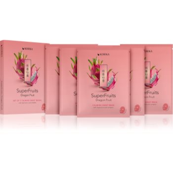 KORIKA SuperFruits Dragon Fruit - Set of 5 Calming Face Sheet Masks set de măști de față la un preț mai avantajos cu efect calmant