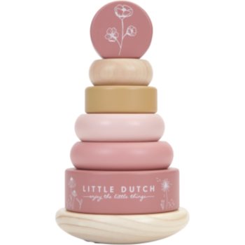 Little dutch rocking ring stacker pink flowers inele inserabile din lemn