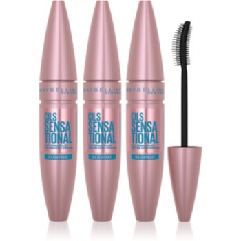 Maybelline lash sensational mascara rezistent la apa pentru alungire, rotire si volum (ambalaj economic)