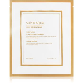 Missha Super Aqua Cell Renew Snail masca de celule cu efect hidratant si linistitor cu extract de melc