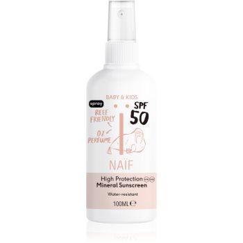 Naif baby & kids mineral sunscreen spf 50 spray autobronzant fara parfum pentru nou-nascuti si copii
