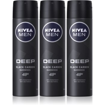 Nivea Men Deep Black Carbon Darkwood spray anti-perspirant 3 x 150 ml (ambalaj economic) pentru bărbați Nivea Bărbați
