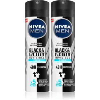 Nivea Men Black & White Fresh spray anti-perspirant 2 x 150 ml (ambalaj economic) pentru bărbați