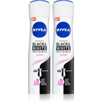Nivea Black & White Invisible Clear spray anti-perspirant 2 x 150 ml (ambalaj economic) pentru femei Nivea