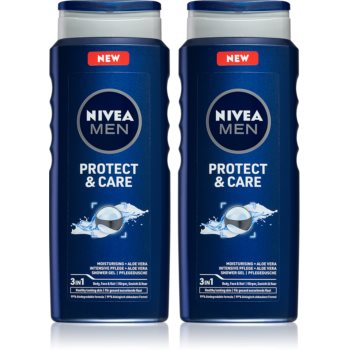 Nivea Men Protect & Care gel de dus pentru față, corp și păr 2 x 500 ml (ambalaj economic) Nivea imagine noua
