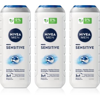 NIVEA MEN Sensitive Gel de duș pentru bărbați ambalaj economic 3 x 500 ml