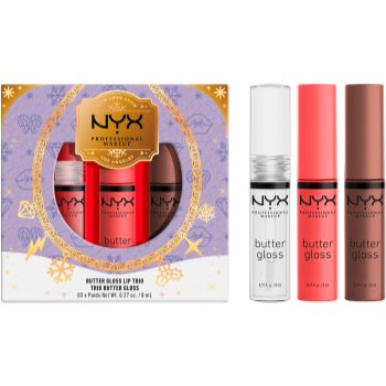 NYX Professional Makeup Limited Edition Xmass 2022 Mrs Claus Oh Deer Butter Gloss Trio set cu luciu de buze