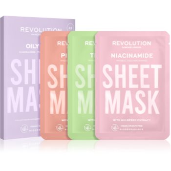 Revolution skincare biodegradable oily skin set de măști textile pentru ten gras