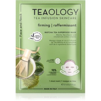 Teaology Face Mask Matcha Tea Superfood mască textilă pentru contururile faciale, cu efect de fermitate cu matcha