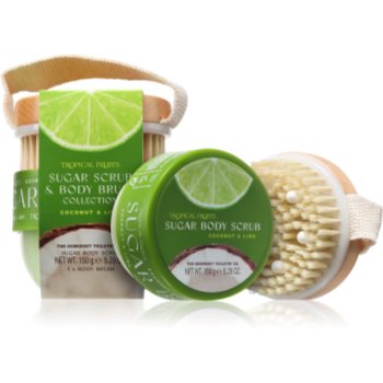 The Somerset Toiletry Co. Tropical Fruits Coconut & Lime exfoliant de corp cu zahăr + perie de par