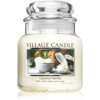 Village Candle Coconut Vanilla lumânare parfumată (Glass Lid)