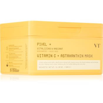 VT Cosmetics Vitamin C Astaxanthin Mask роз'яснююча зволожуюча маска для вирівнювання тону шкіри велика упаковка 30 кс