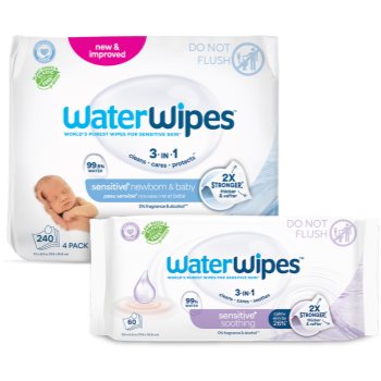 WaterWipes Sensitive (4x60 ks) + Soothing Clean (1x60 ks) вологі серветки 300 кс