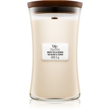 Woodwick White Tea & Jasmine lumânare parfumată cu fitil din lemn