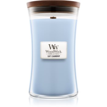 Woodwick Soft Chambray lumânare parfumată cu fitil din lemn