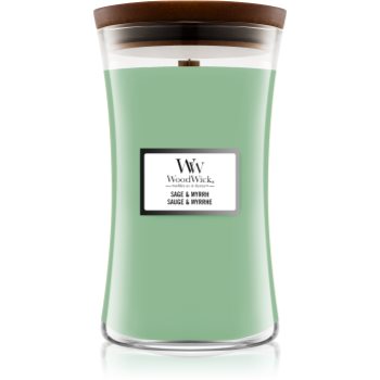 Woodwick Sage & Myrrh lumânare parfumată cu fitil din lemn