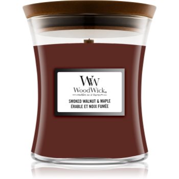 Woodwick Smoked Walnut & Maple lumânare parfumată cu fitil din lemn din imagine noua