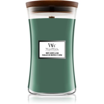 Woodwick Mint Leaves & Oak lumânare parfumată cu fitil din lemn