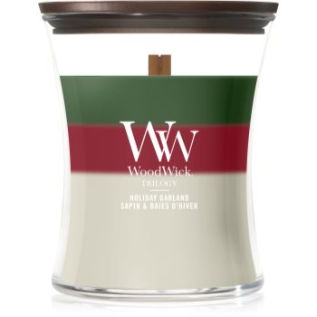 Woodwick Trilogy Holiday Garland aроматична свічка з дерев'яним гнітом 275 гр