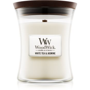 Woodwick White Tea & Jasmine lumânare parfumată cu fitil din lemn notino.ro
