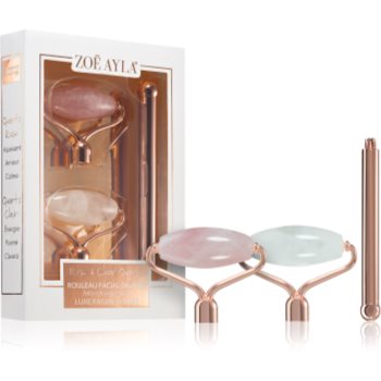 Zoë Ayla Luxurious Rose & Clear Quartz Roller rolă pentru masaj (facial) + capete de schimb Accesorii