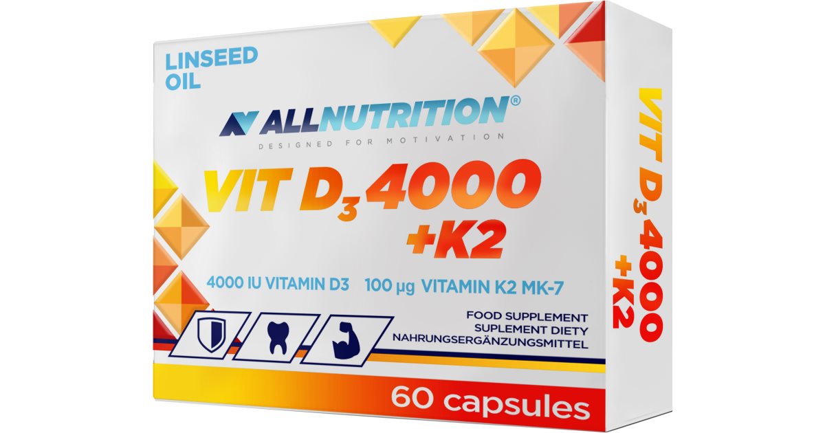 Allnutrition Vit D3 4000 + K2 60 Kapseln für eine normale Funktion des ...