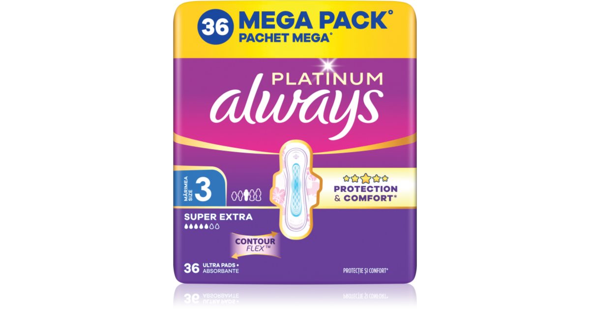 Always Platinum Super Extra Size 3 sanitary towels with wings | notino.ie