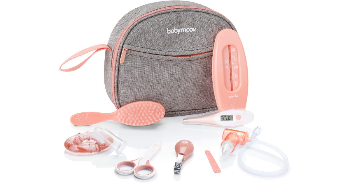 Kit Cura Neonato Babymoov - 9 Accessori Essenziali (termometro, Aspiratore, Forbicine, Spazzola, Etc.), Borsetta Blu Aqua, Dimensioni 22x18,5 Cm, Garanzia A Vita