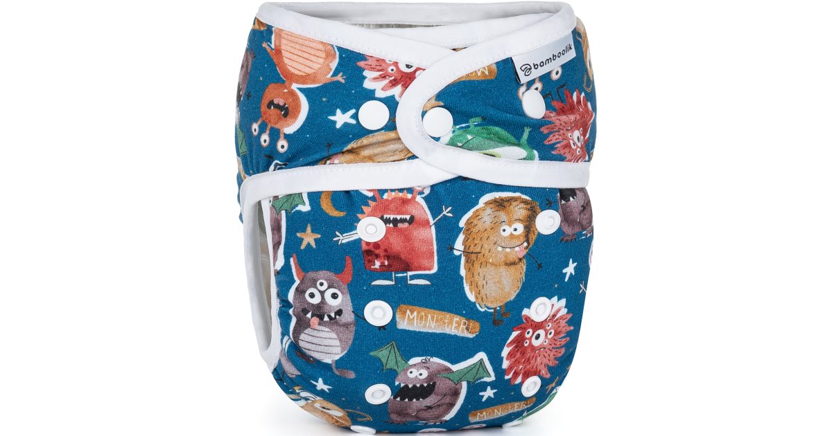 Bamboolik Organic Cotton Monsters washable nappy pants with insert with