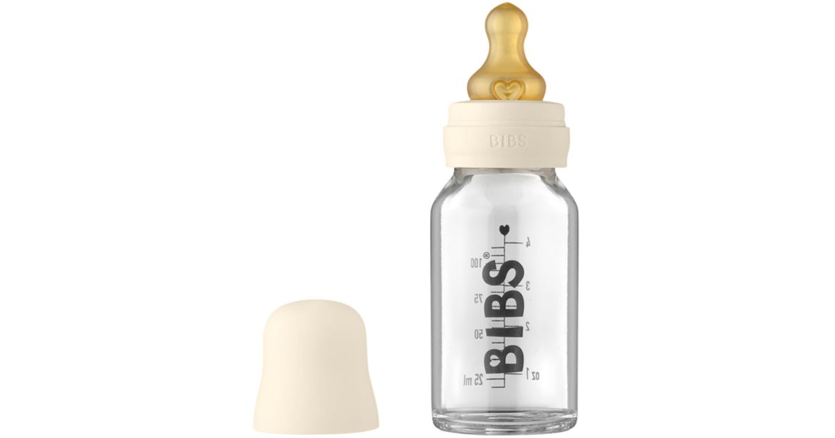 BIBS Biberon En Verre 240ml - Anti-Colique - Tétine Ronde En Latex Naturel - Favorise L'Allaitement - Set Complet Blush