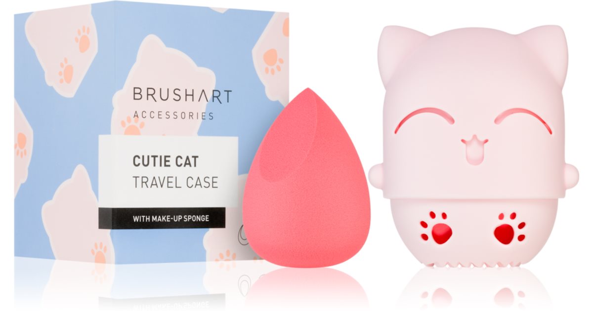 BrushArt Accessories Cutie Cat travel case with make-up sponge spugnetta  per applicare il fondotinta con un cofanetto da viaggio 