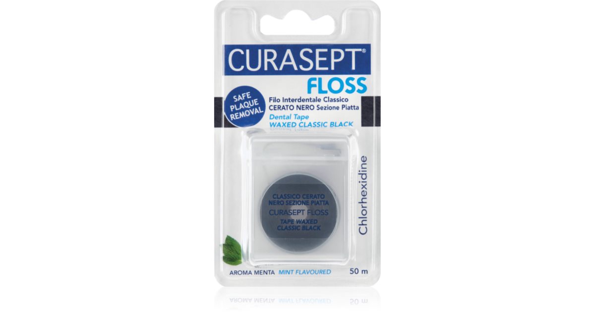 Curasept Dental Tape Waxed Classic Black ruban dentaire ciré au