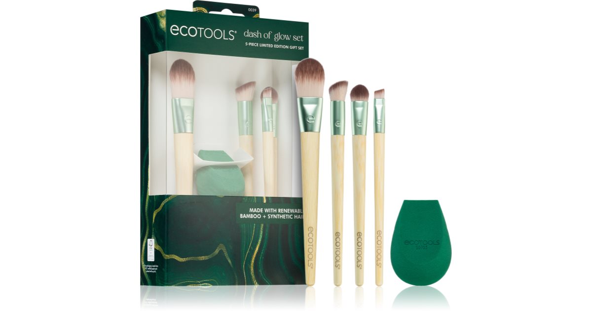 ECOTOOLS Glow Make-up Pinsel Set – 6-teilig Mit Antimikrobiellem Schwämmchen, Für Perfektes Blending