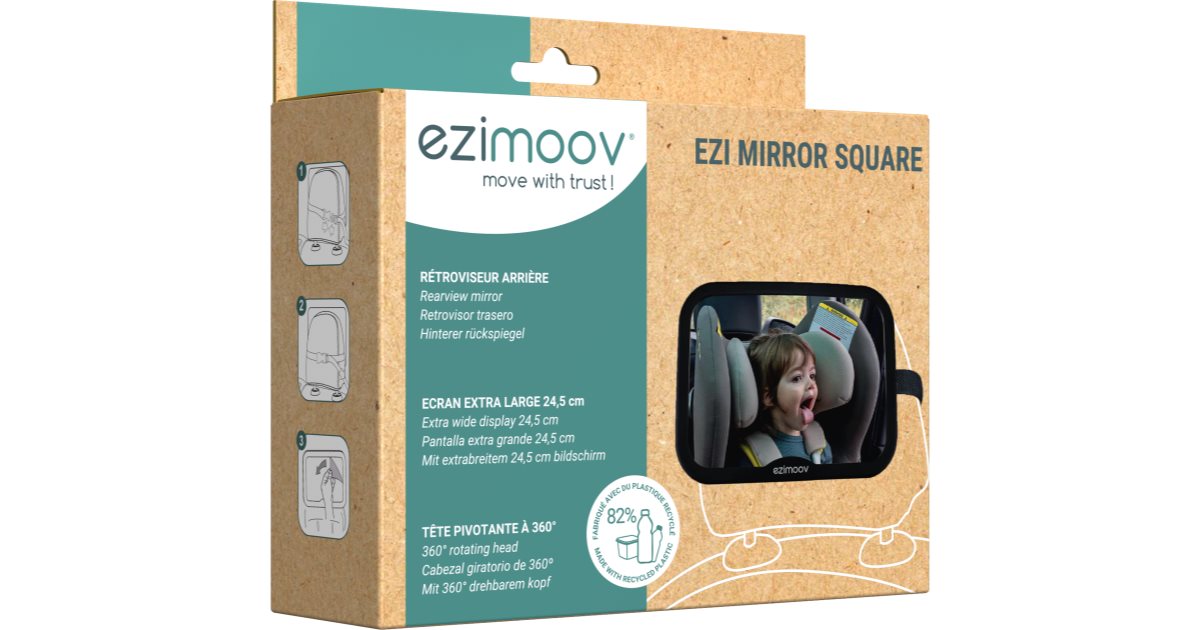 Miroir Surveillance Bébé EZI MIRROR CLASSIC - Pour Siège Auto Dos Route - Installation Facile - Plastique Recyclé