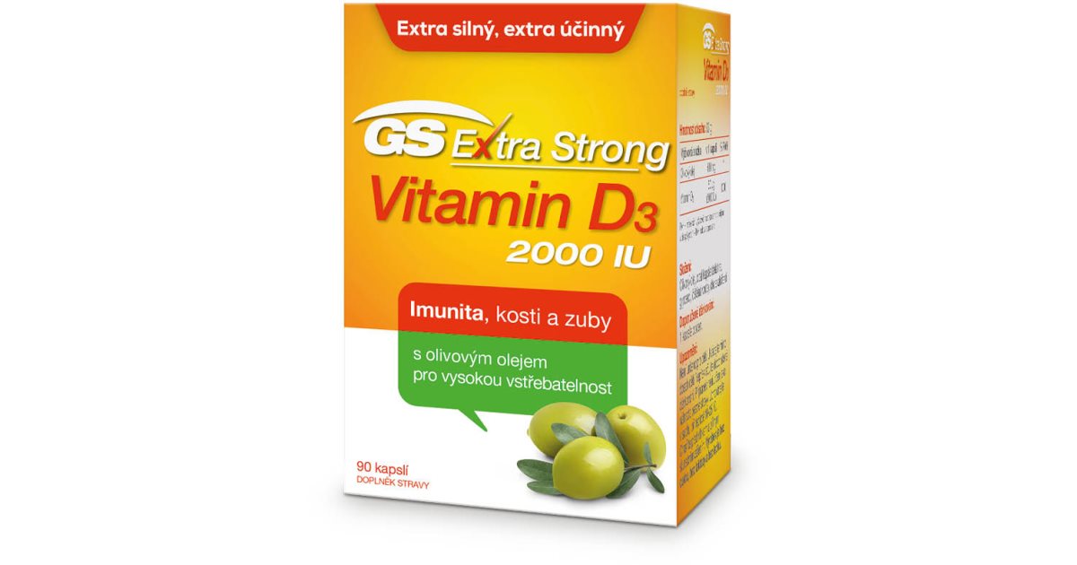 GS Extra Strong Vitamin D3 2000 IU kapsle pro podporu zdraví kostí a