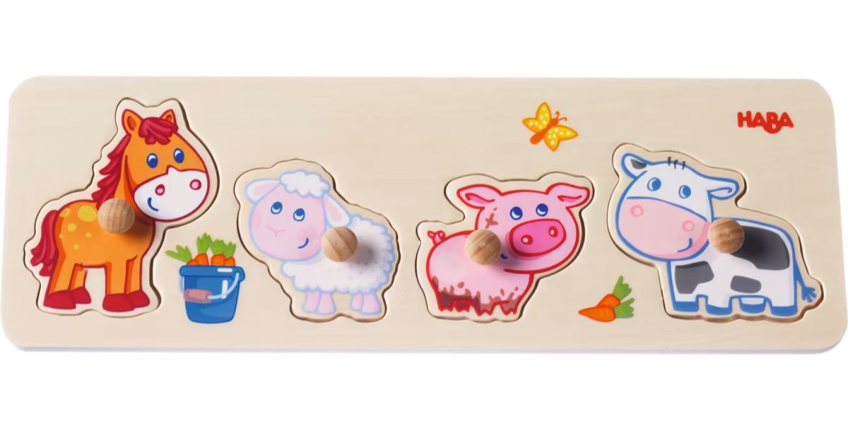 HABA Primi Puzzle Fattoria - 6 Puzzle Per Bambini 2+ Anni Con Figure In Legno, Multicolore, 1307182001