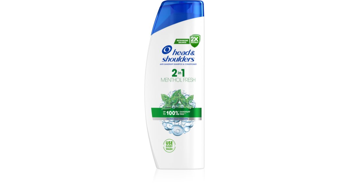 Head & Shoulders Anti-Schuppen Shampoo + Balsam 2in1 Menthol Fresh – 3 X 540 Ml Für Fettiges Haar