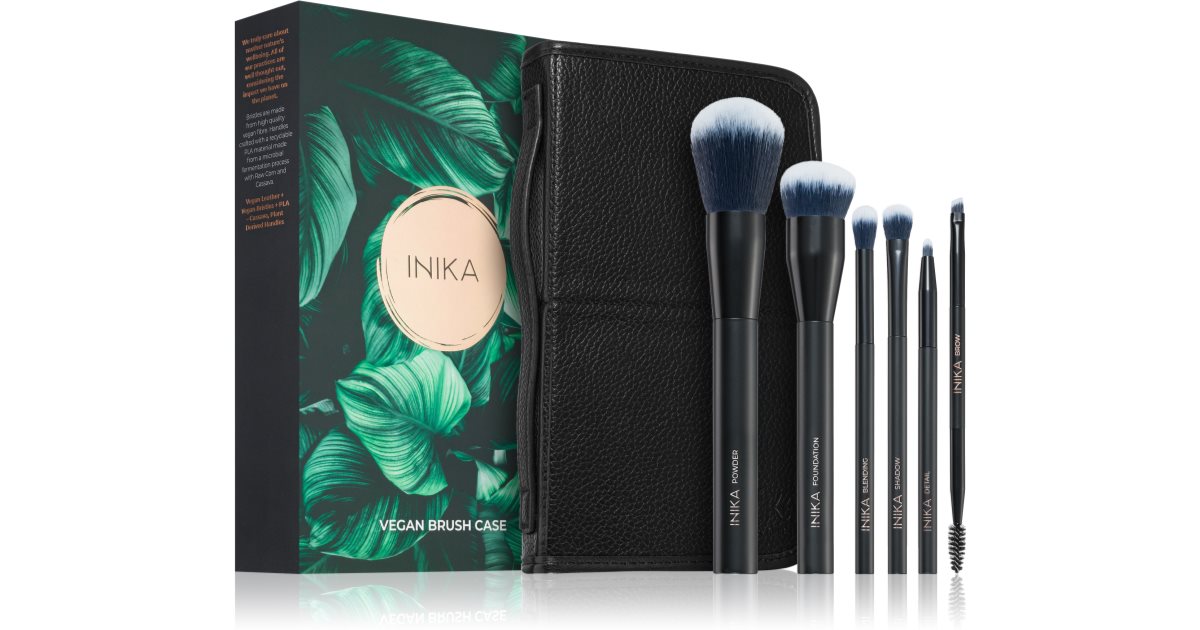 INIKA Organic Brush Case With Brushes Make-up Brush Set with Pouch