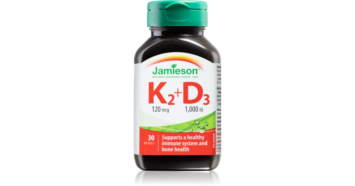 Jamieson Vitamíny K2 (120 μg) + D3 (1000 I.U.) kapsuly pre normálnu