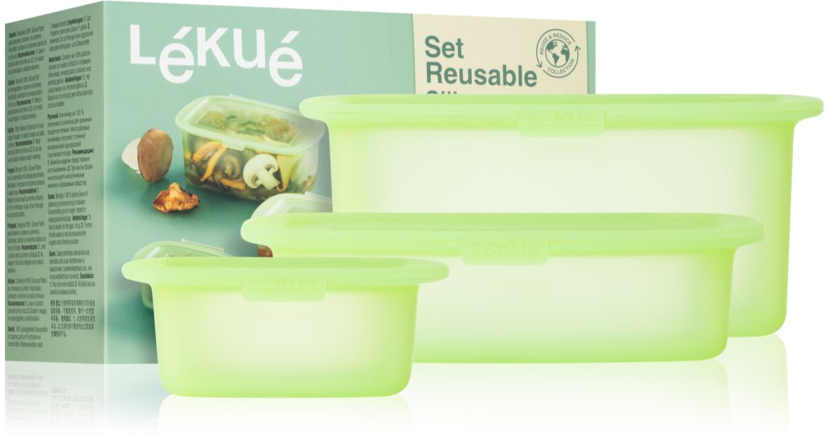 Lékué Set of 3 Reusable Silicone Boxes Set zum Aufbewahren von Lebensmitteln