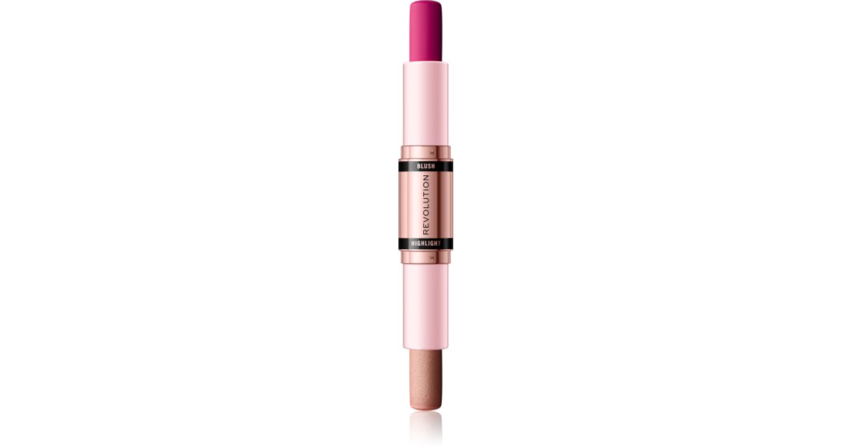 MakeUp Revolution Blush & Highlight Stick – Errötendes Rosa, Cremig-matt & Schimmernd, Vegan
