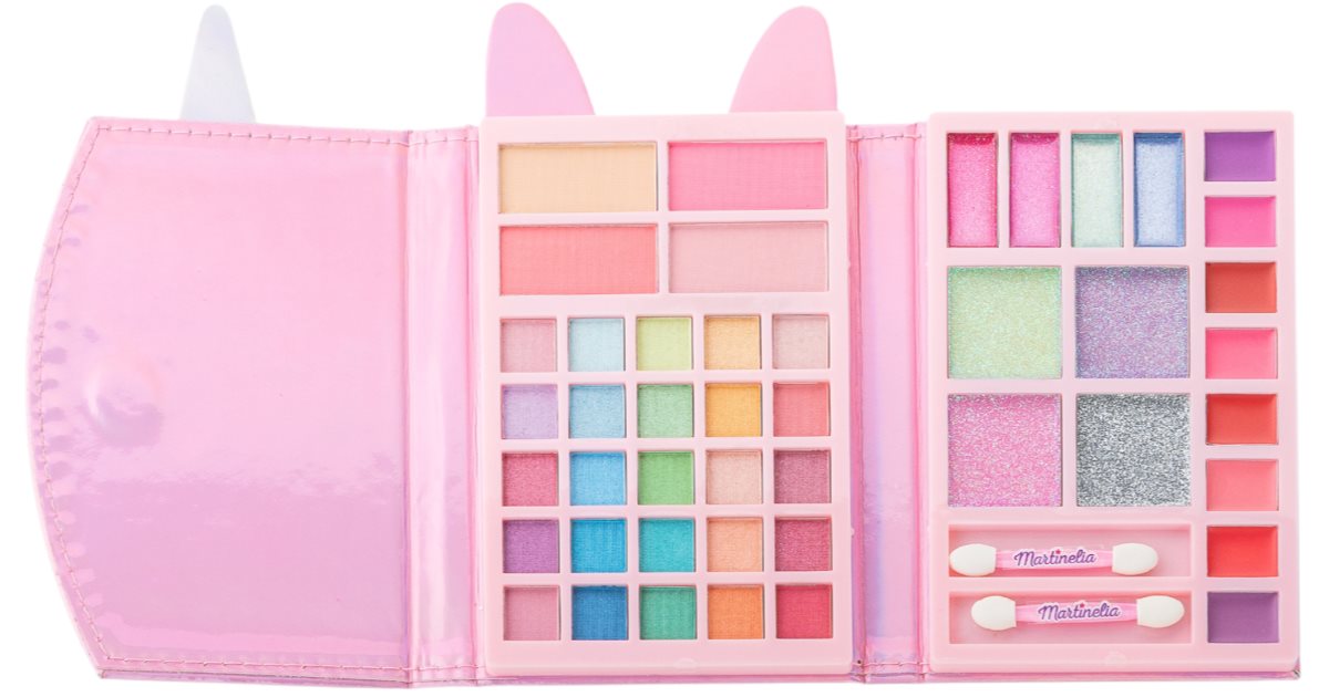 Martinelia Coffret Maquillage Licorne 3 Étages – 11 Ombres, 11 Brillants, Accessoires – Plumier Beauté Fille