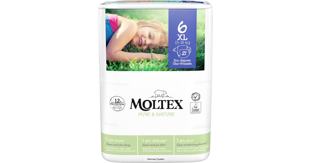 Moltex Pure & Nature Pannolini Pants T6 (+14 Kg) - 18 Pezzi, Protezione Incontinenza