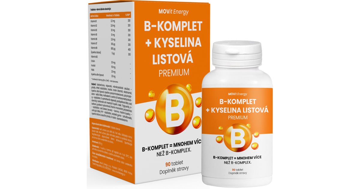 Movit Energy B-Komplet + Kyselina Listová PREMIUM Tablety Pro Podporu ...